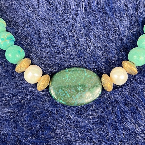 Stunning MIDWEST AMBER Genuine Pearl and Turquoise Necklace NWT - Picture 3 of 8